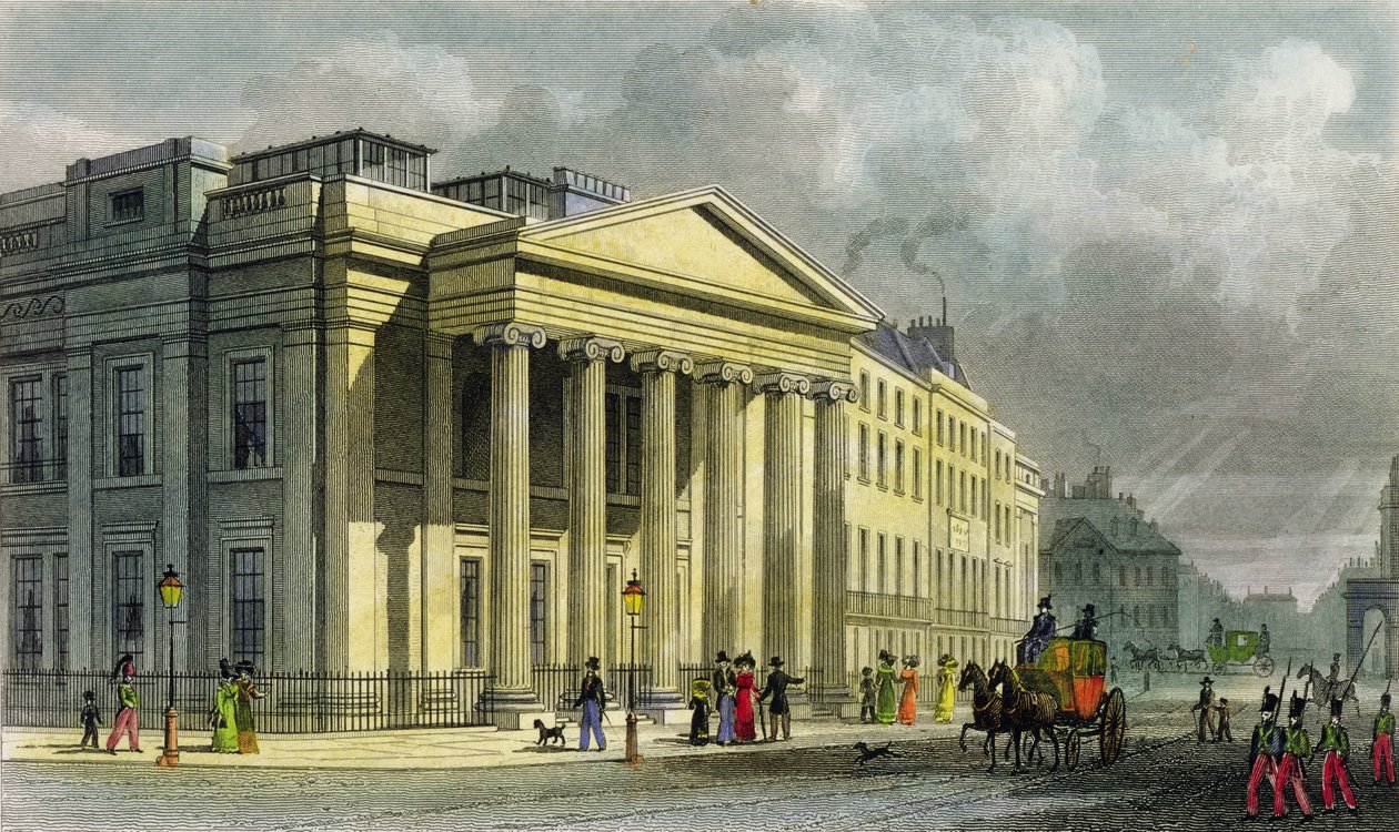 The New College of Physicians, Pall Mall, East, graverad av Thomas Barber (1768-1843) (färggravyr) av Thomas Hosmer Shepherd