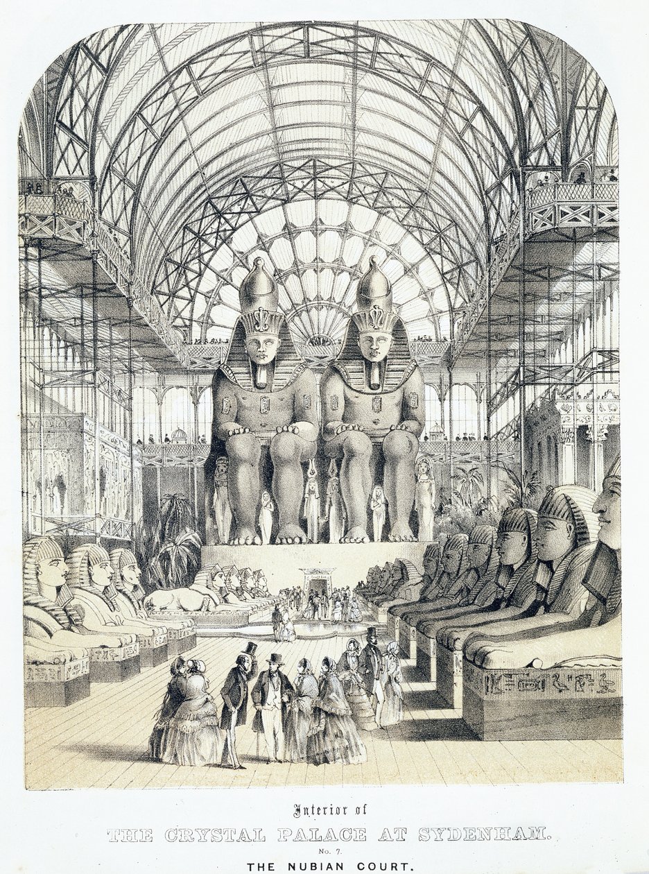 Den nubiska domstolen vid The Crystal Palace i Sydenham, ca 1851-1855 (akvatint) av Thomas Hosmer Shepherd