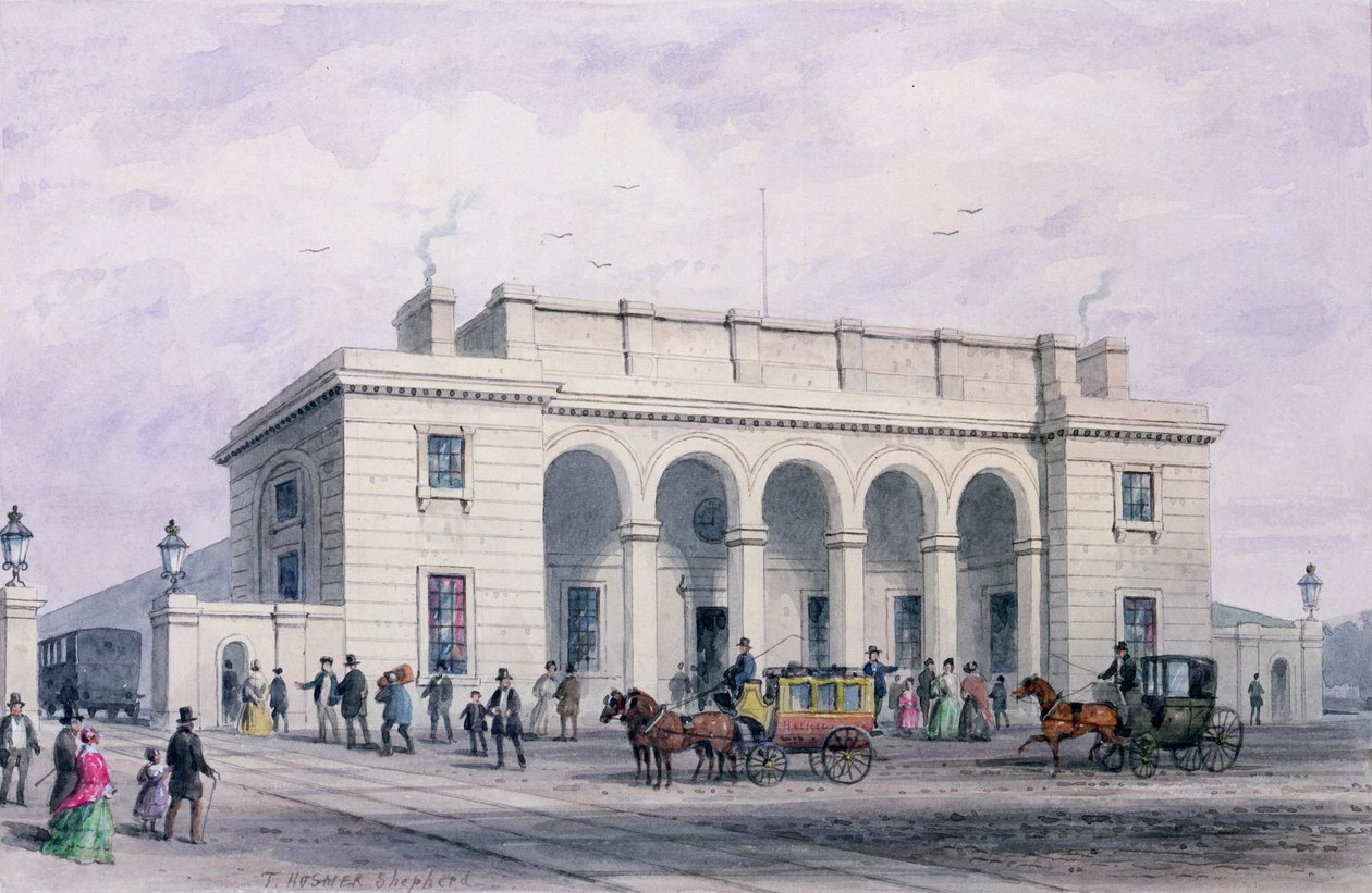 Den sydvästra järnvägsstationen vid Nine Elms Vauxhall, 1856 av Thomas Hosmer Shepherd