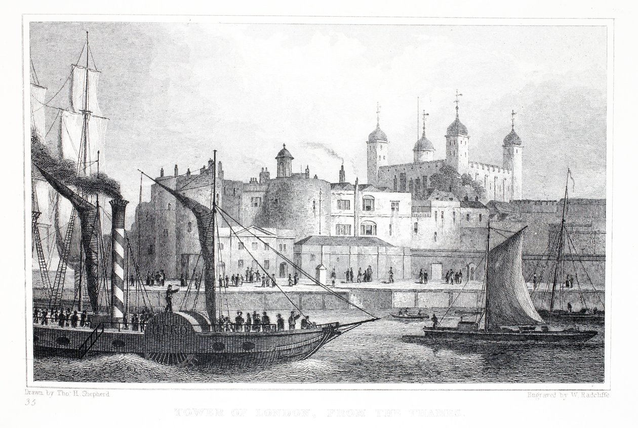 The Tower of London, från Themsen, från puben "London and it
