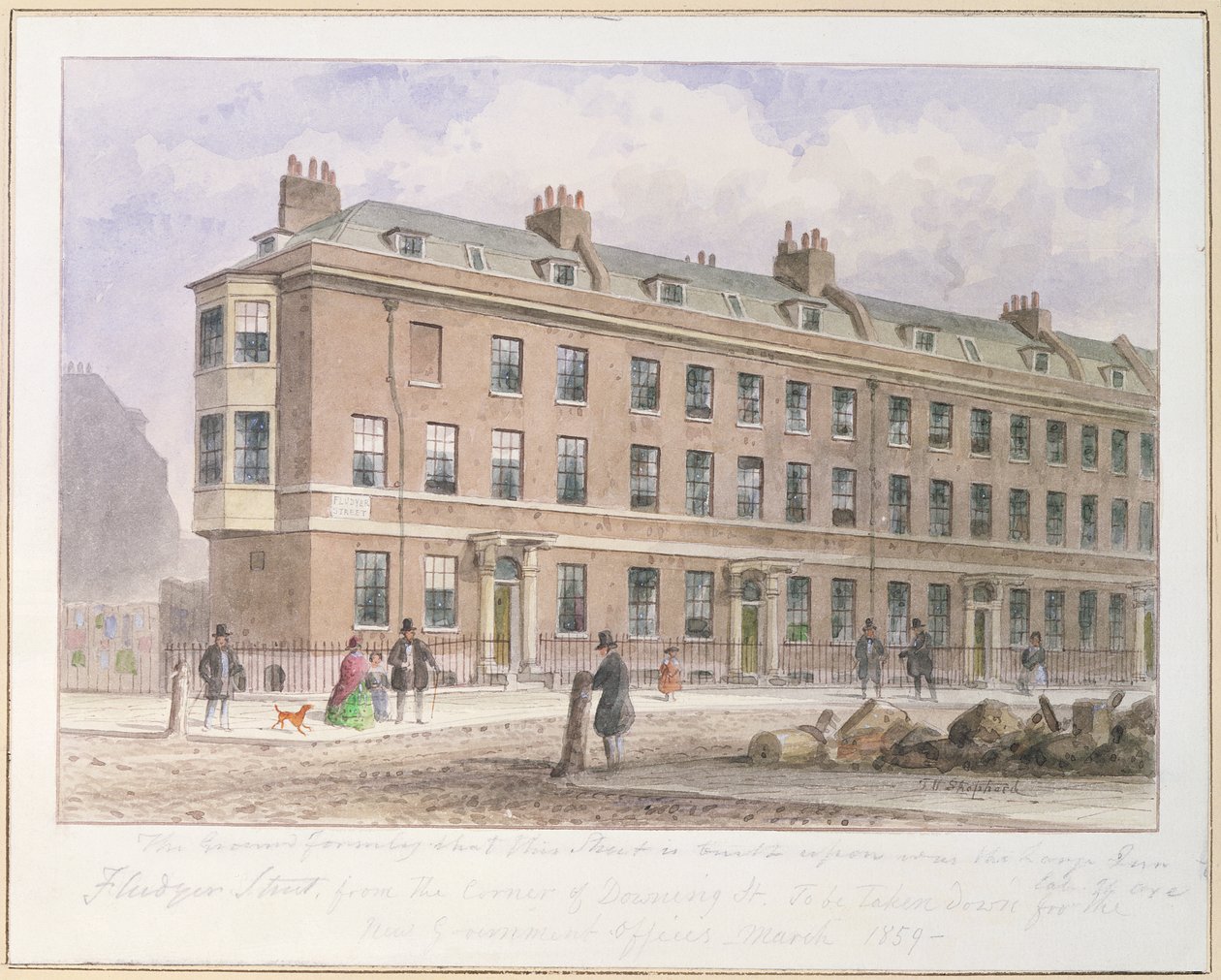 Utsikt över Fludyer Street med utsikt mot Parliament Street, 1859 av Thomas Hosmer Shepherd