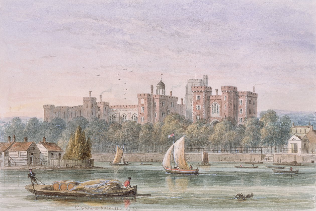 Vy över Lambeth Palace från Themsen, 1837 av Thomas Hosmer Shepherd