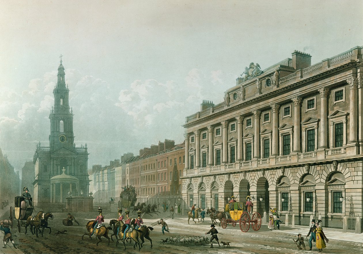 Vy över Somerset House, från Stranden, graverad av J. Bluck (fl.1791-1831), pub. 1819 av Ackermanns 
