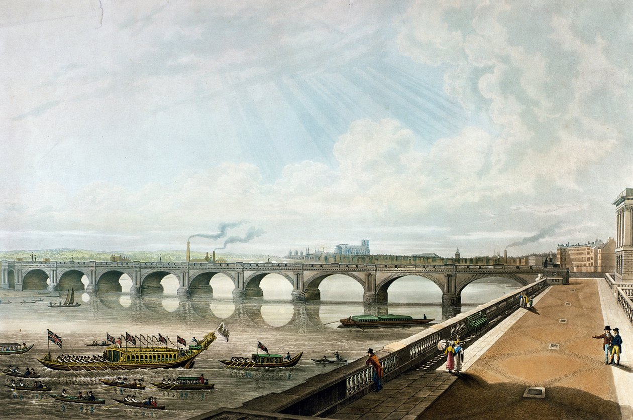 Utsikt över Waterloo Bridge från East End av Somerset House Terrace av Thomas Hosmer Shepherd