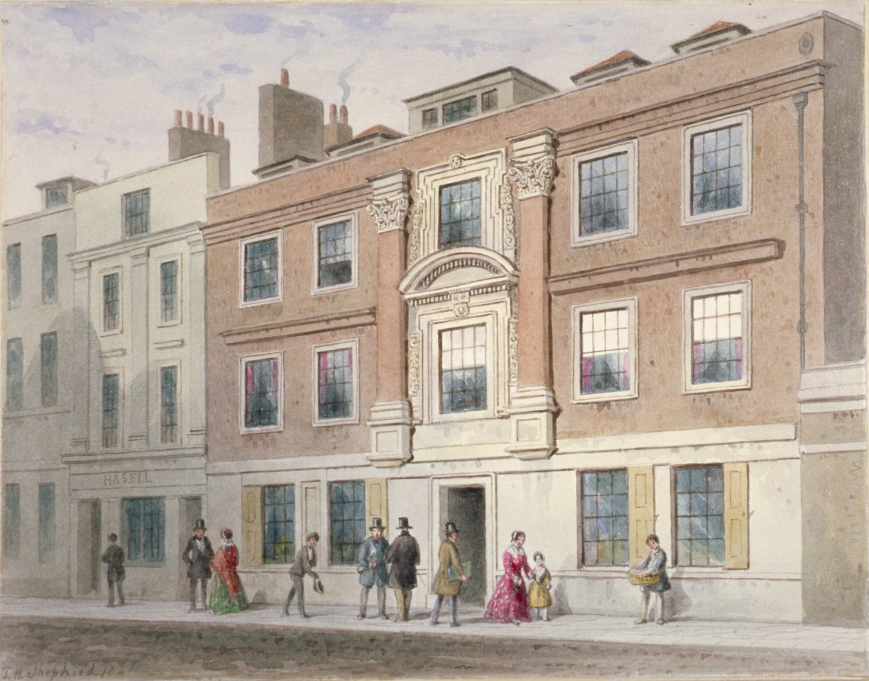 Utsikt över en herrgård på Great Winchester Street, City of London, 1841 av Thomas Hosmer Shepherd