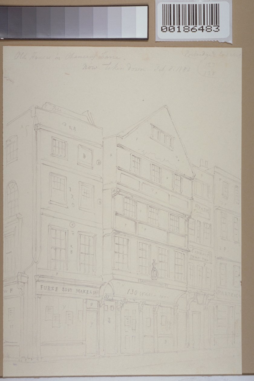 Utsikt över gamla hus i Chancery Lane, 1853 av Thomas Hosmer Shepherd