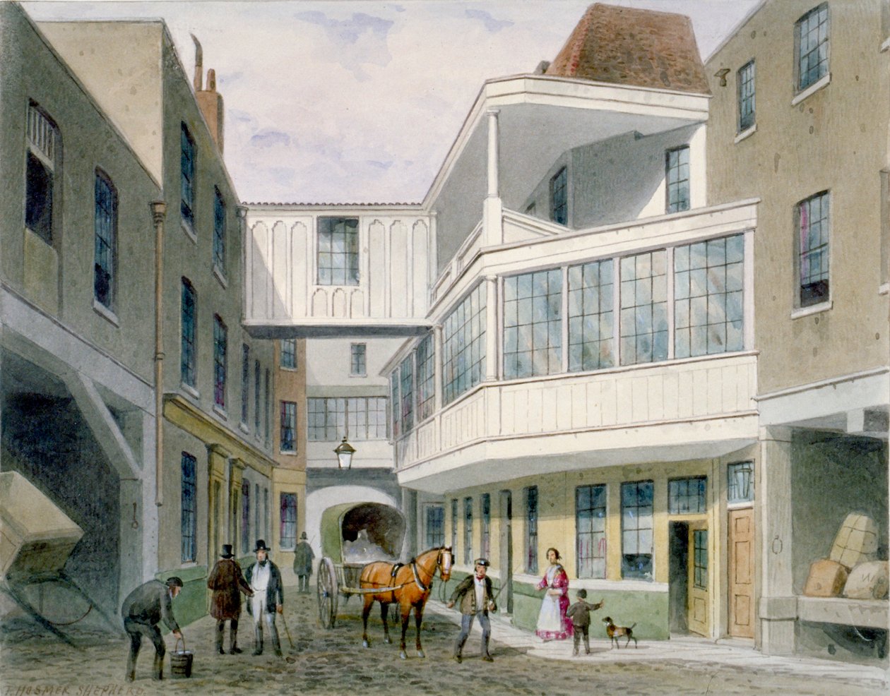 Utsikt över Cross Keys Tavern, Wood Street, City of London, c1850. av Thomas Hosmer Shepherd