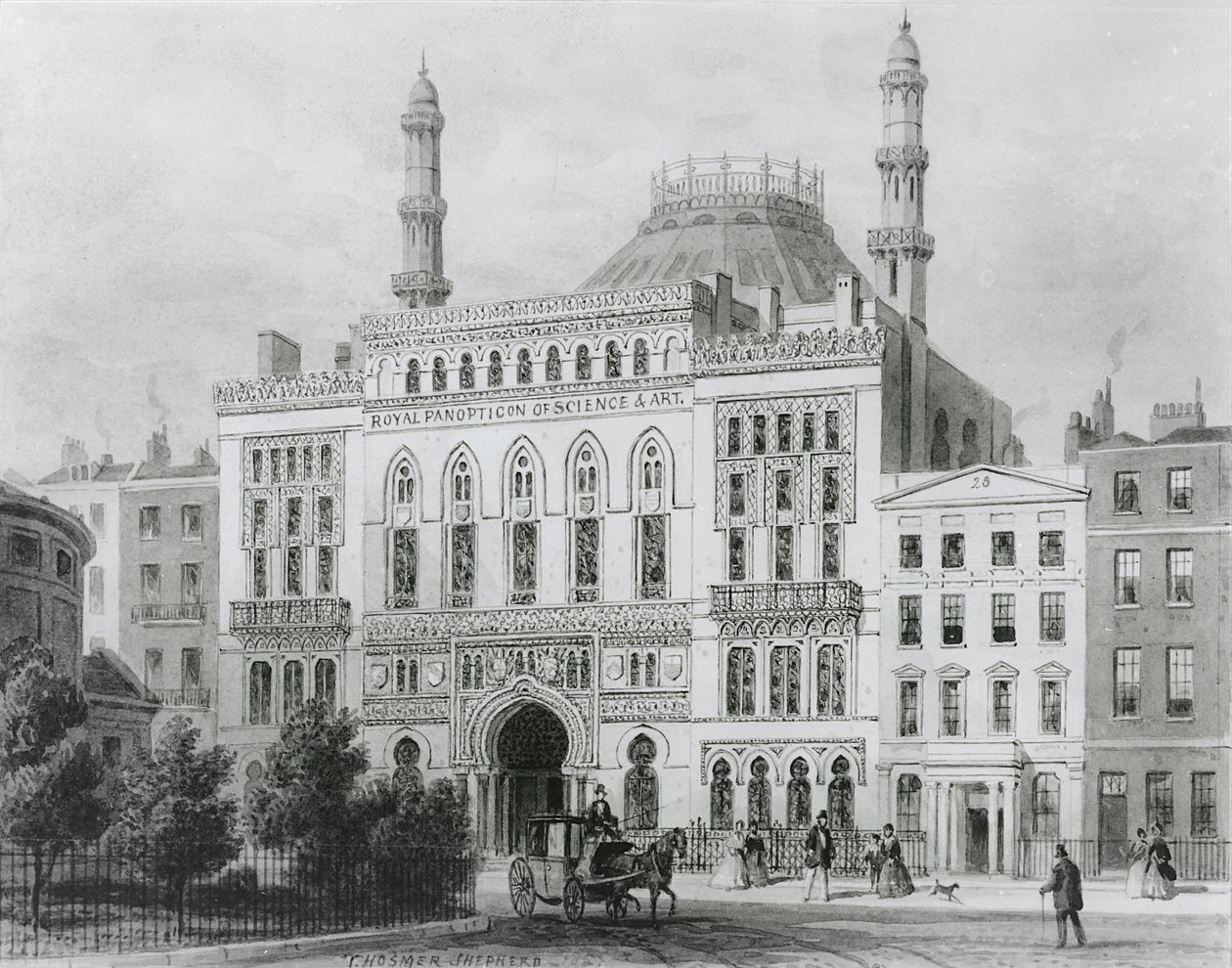 Utsikt över Royal Panopticon of Science and Art, 1825 (litografi) av Thomas Hosmer Shepherd