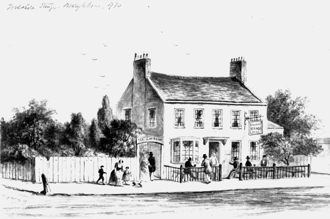 Utsikt över Yorkshire Stingo Public House i Paddington, 1860-1859 (ritning) av Thomas Hosmer Shepherd