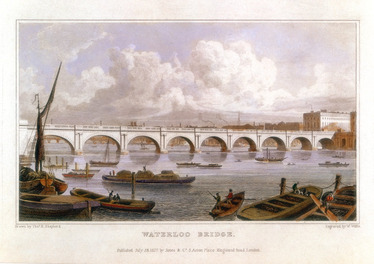 Waterloo Bridge, London, över Themsen, 1817 av Thomas Hosmer Shepherd