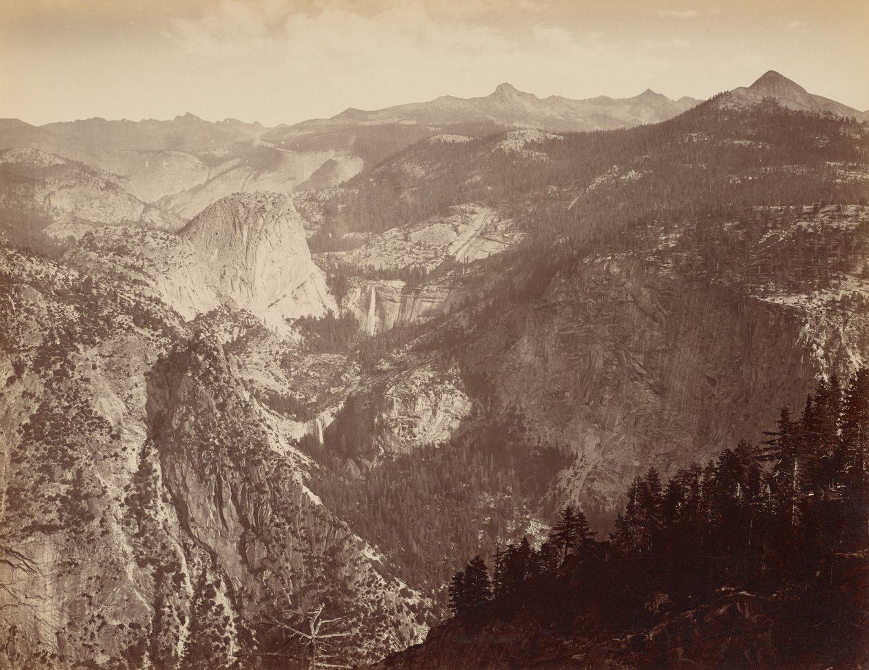 [Yosemite Valley från ovan] / [Yowiye och Piwyack. Vernal och Nevada Fall. Yosemite Valley från Glacier Point] av Thomas Houseworth and Company