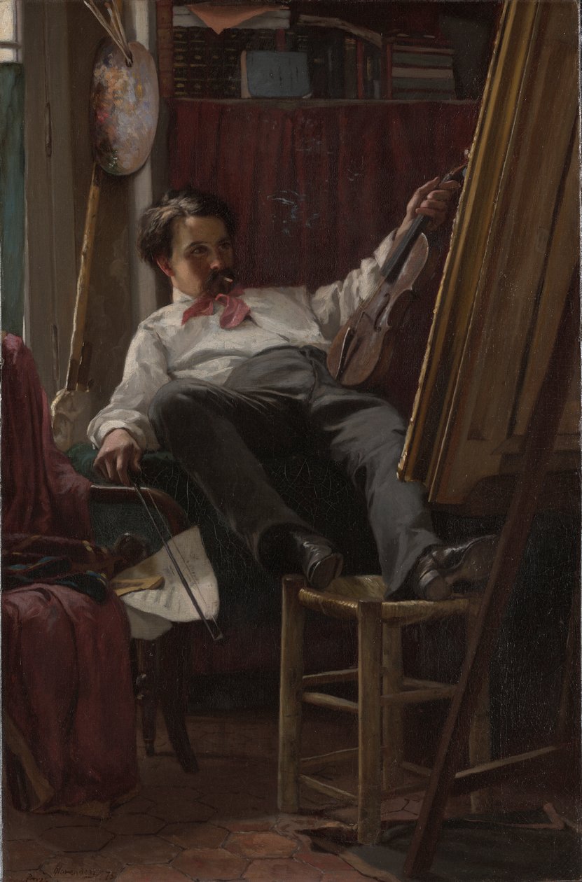 Självporträtt av konstnären i hans studio av Thomas Hovenden