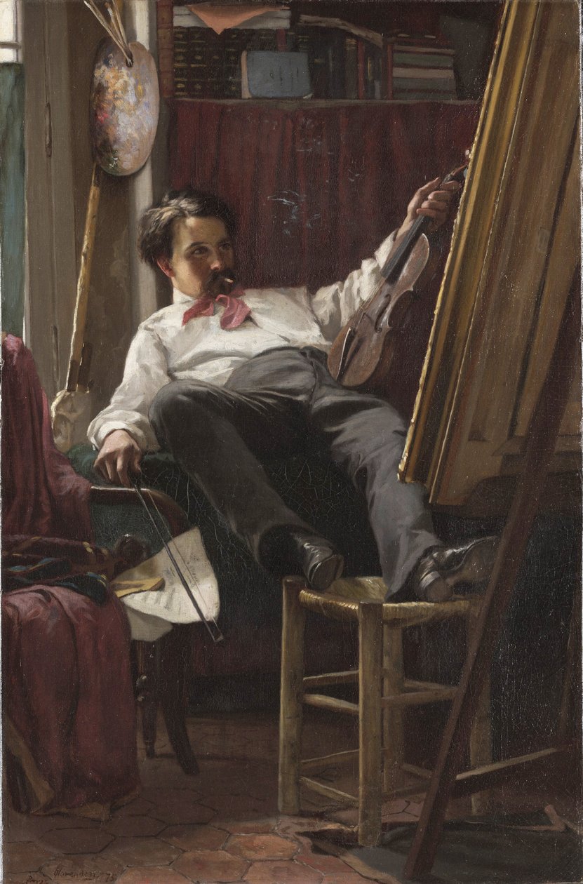 Självporträtt av konstnären i hans studio av Thomas Hovenden