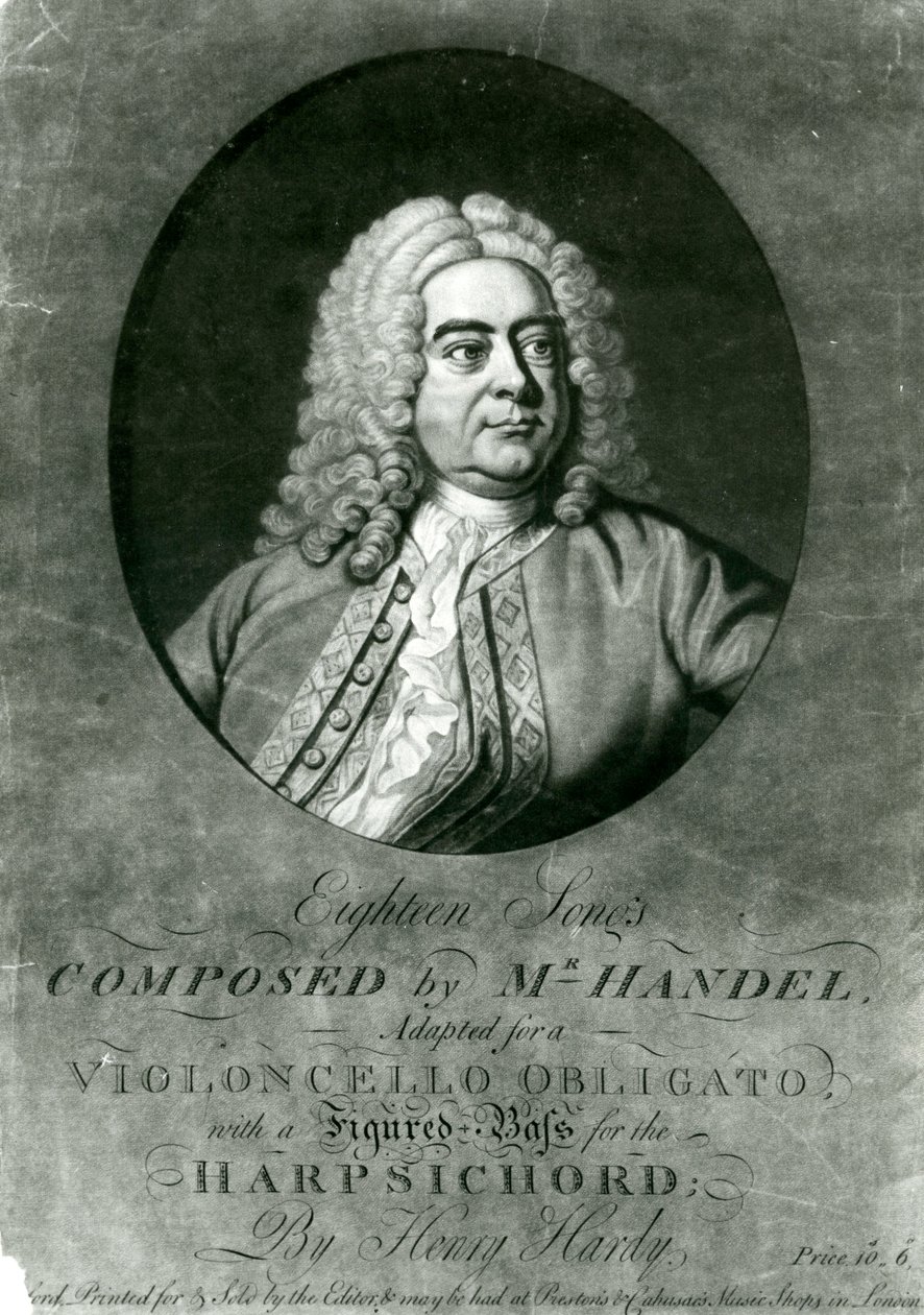 Arton sånger komponerade av Händel anpassade till ett violoncello obligato med cembalo av Henry Hardy (mezzotintgravyr) av Thomas Hudson
