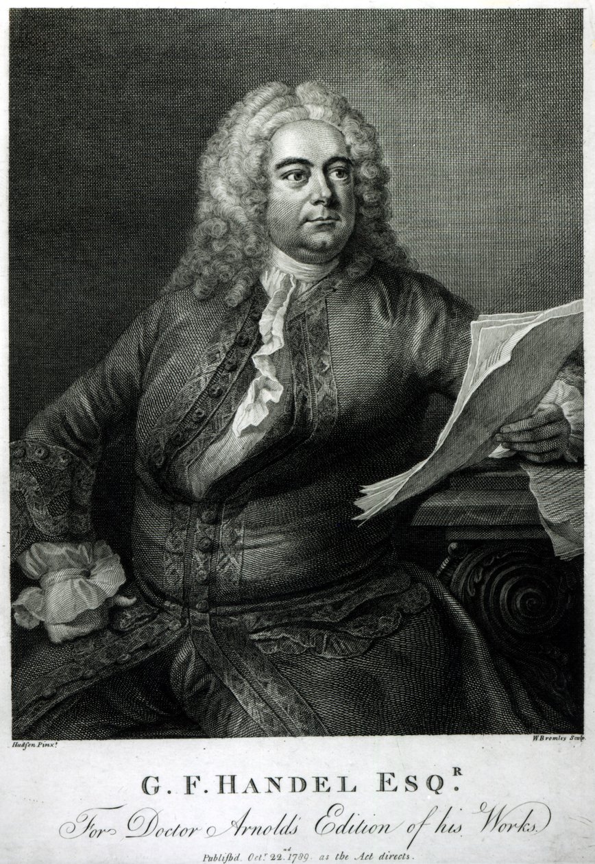 George Frederick Handel (1685-1759), graverad av William Bromley (1769-1842), för doktor Arnolds utgåva av hans (Handels) verk, pub. 1789 av Thomas Hudson