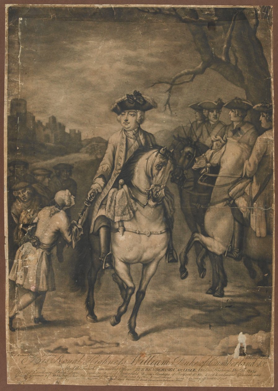 Hertigen av Cumberland och den franske befälhavaren som överlämnar Carlisle till Hans Höghet, 30 december 1745, 1746 (mezzotint). av Thomas Hudson