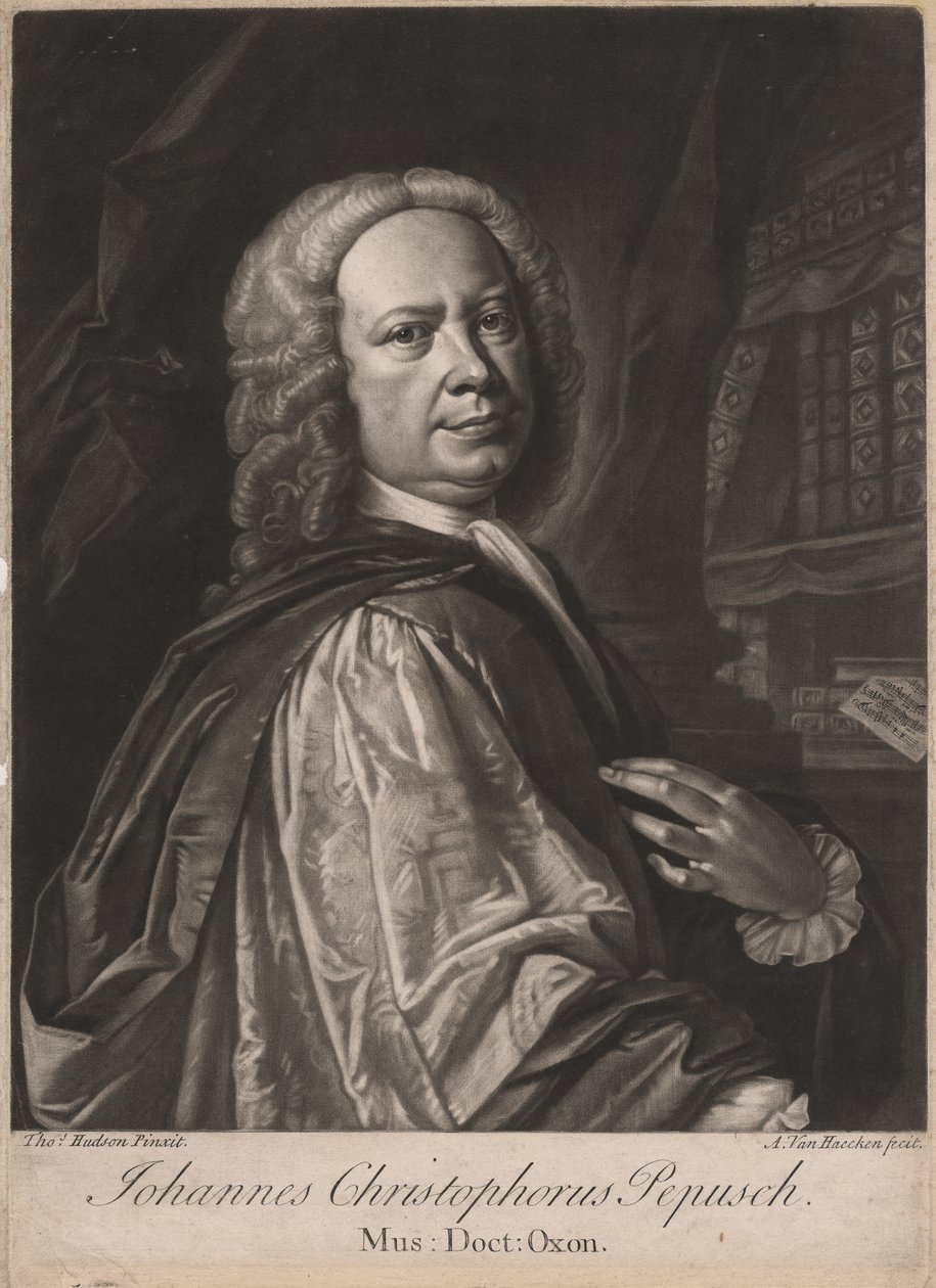 Johannes Christophorus Pepusch, graverad av Alexander van Haecken (1701-58), c.1735 (mezzotint) av Thomas Hudson