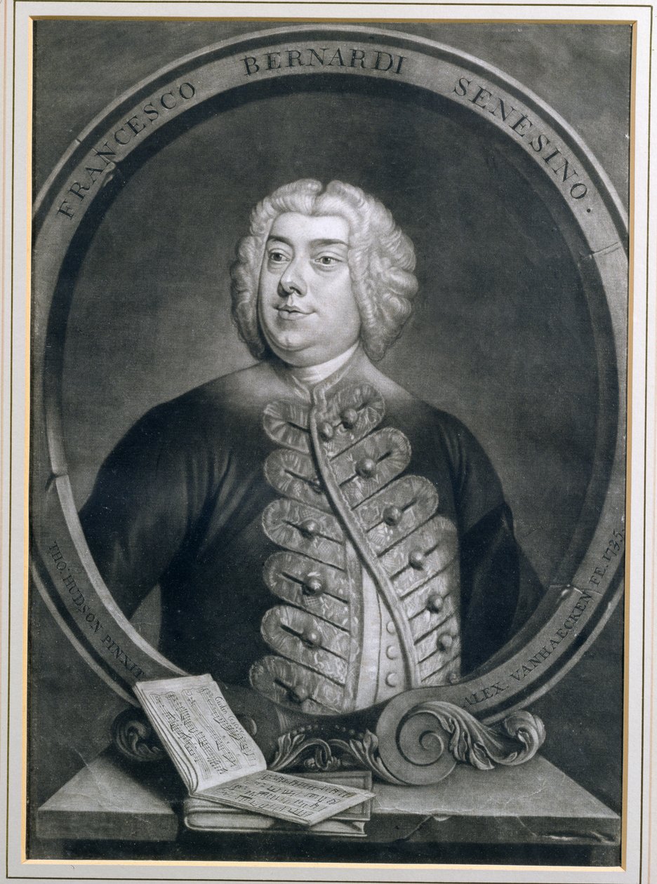 Porträtt av Francesco Bernardi Senesino, en siennisk castrato, graverat av Alexander van Haecken (1701-58), 1735 av Thomas Hudson