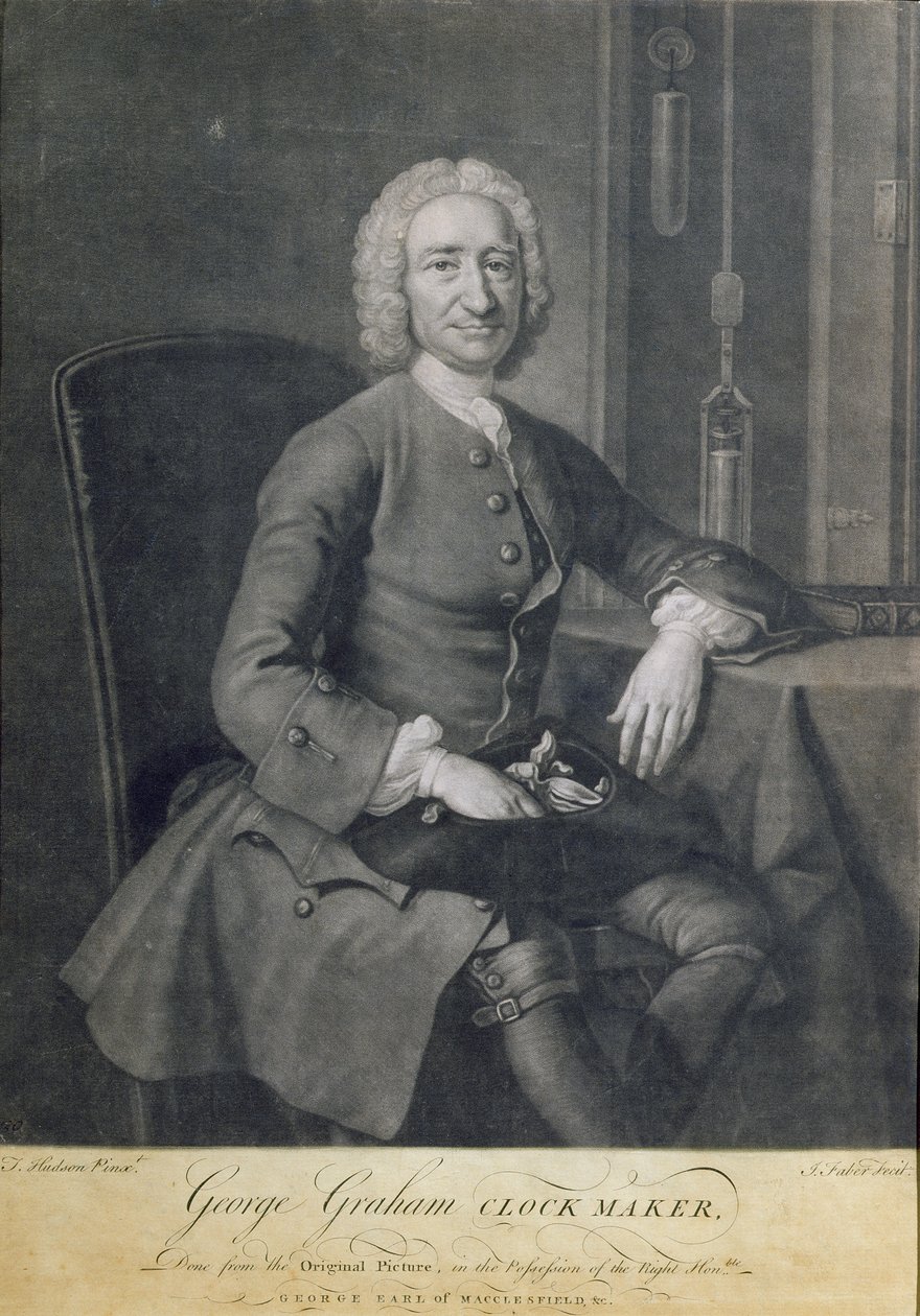Porträtt av George Graham (1673-1751) Klockare, graverad av John Faber (1684-1756) av Thomas Hudson