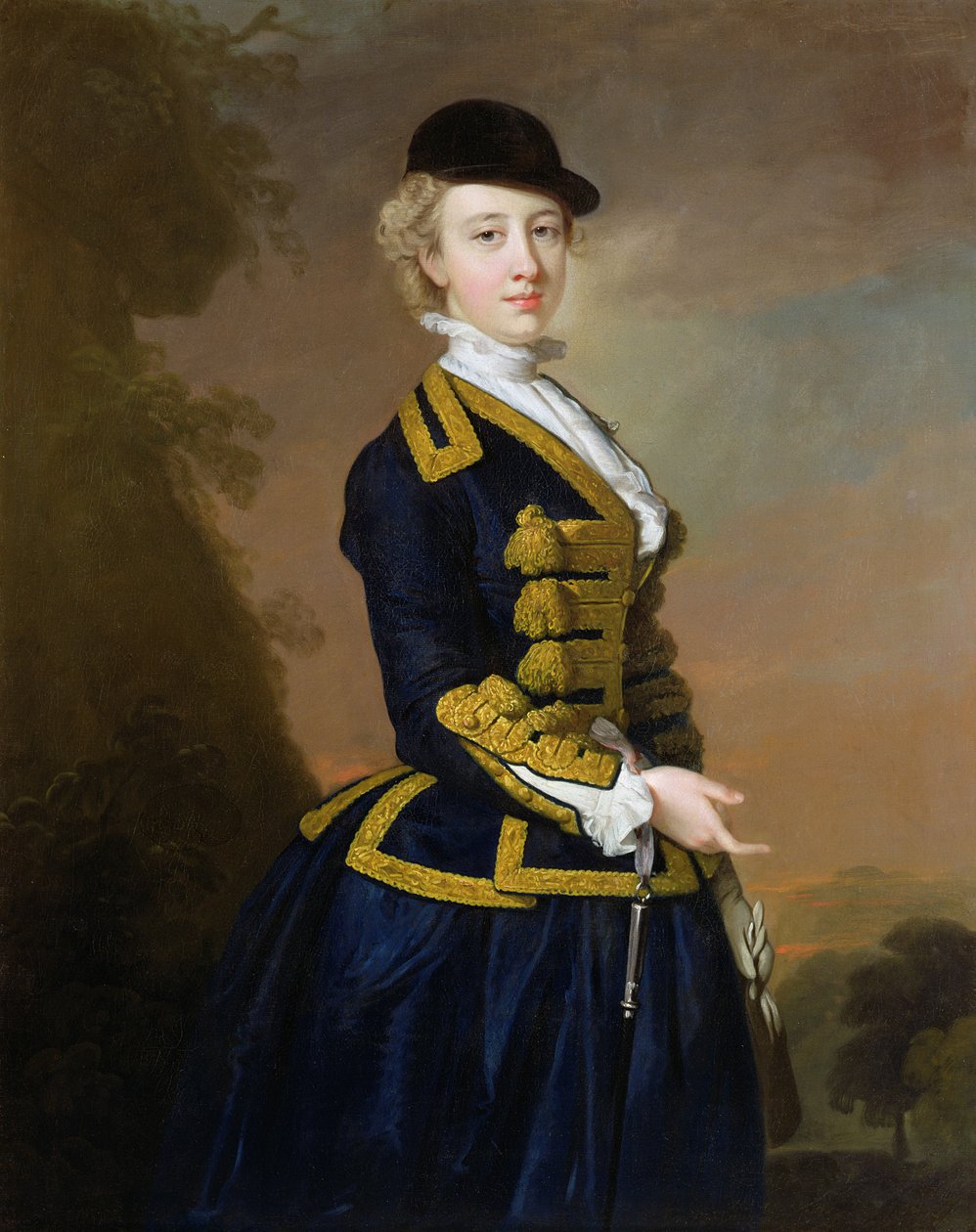 Porträtt av Nancy Fortesque iklädd en mörkblå ridvana (olja på duk) av Thomas Hudson