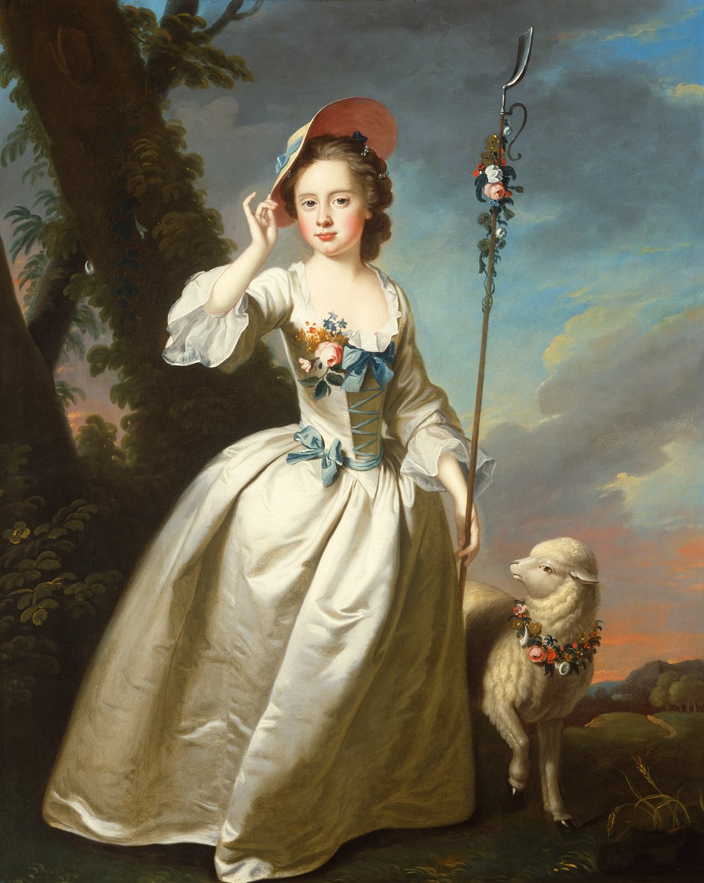 Porträtt av en ung dam som en herdinna (olja på duk) av Thomas Hudson