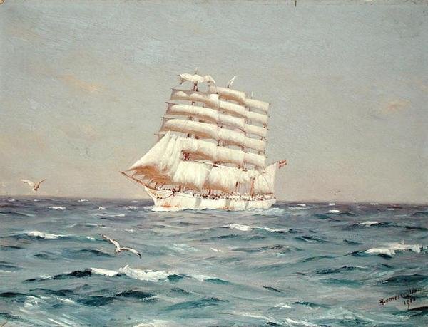 "Viking", en fyrmastad Barque Under Full Segel av Thomas J. Somerscales