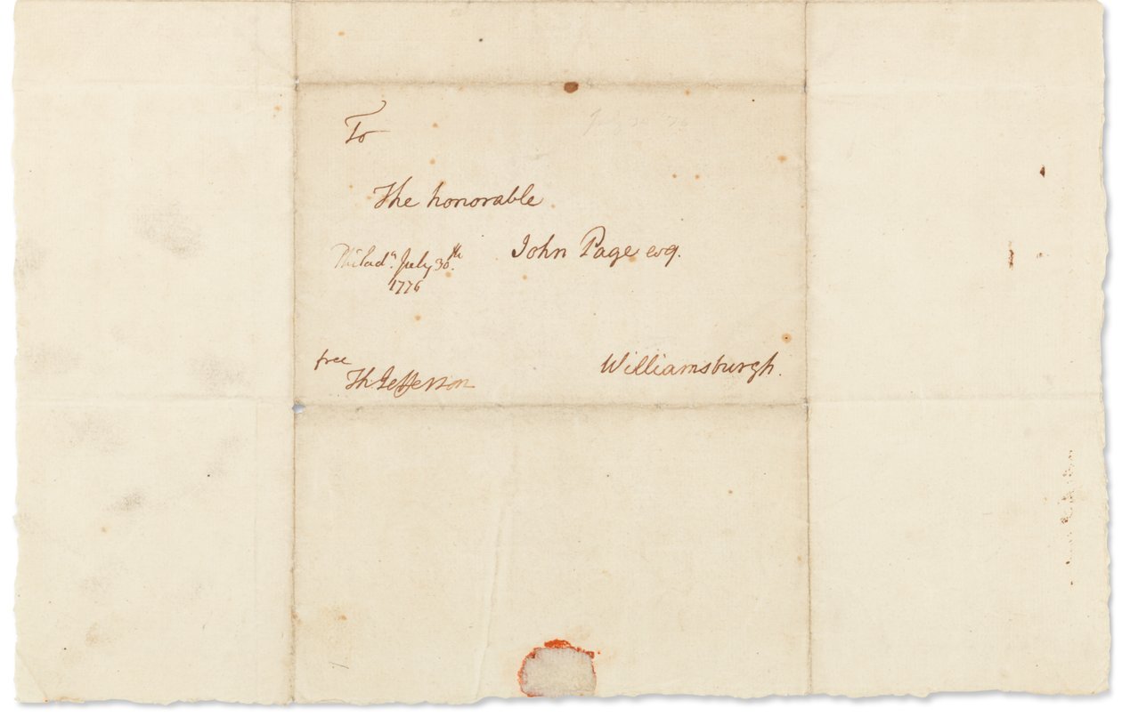 Autografbrev till John Page, Philadelphia, 30 juli 1776 (penna och bläck på papper) av Thomas Jefferson