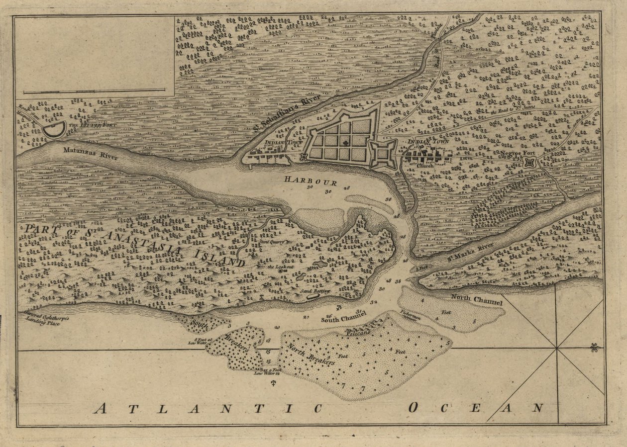 (Plan över staden och hamnen i St. Augustine. LOC 75693262 av Thomas Jefferys