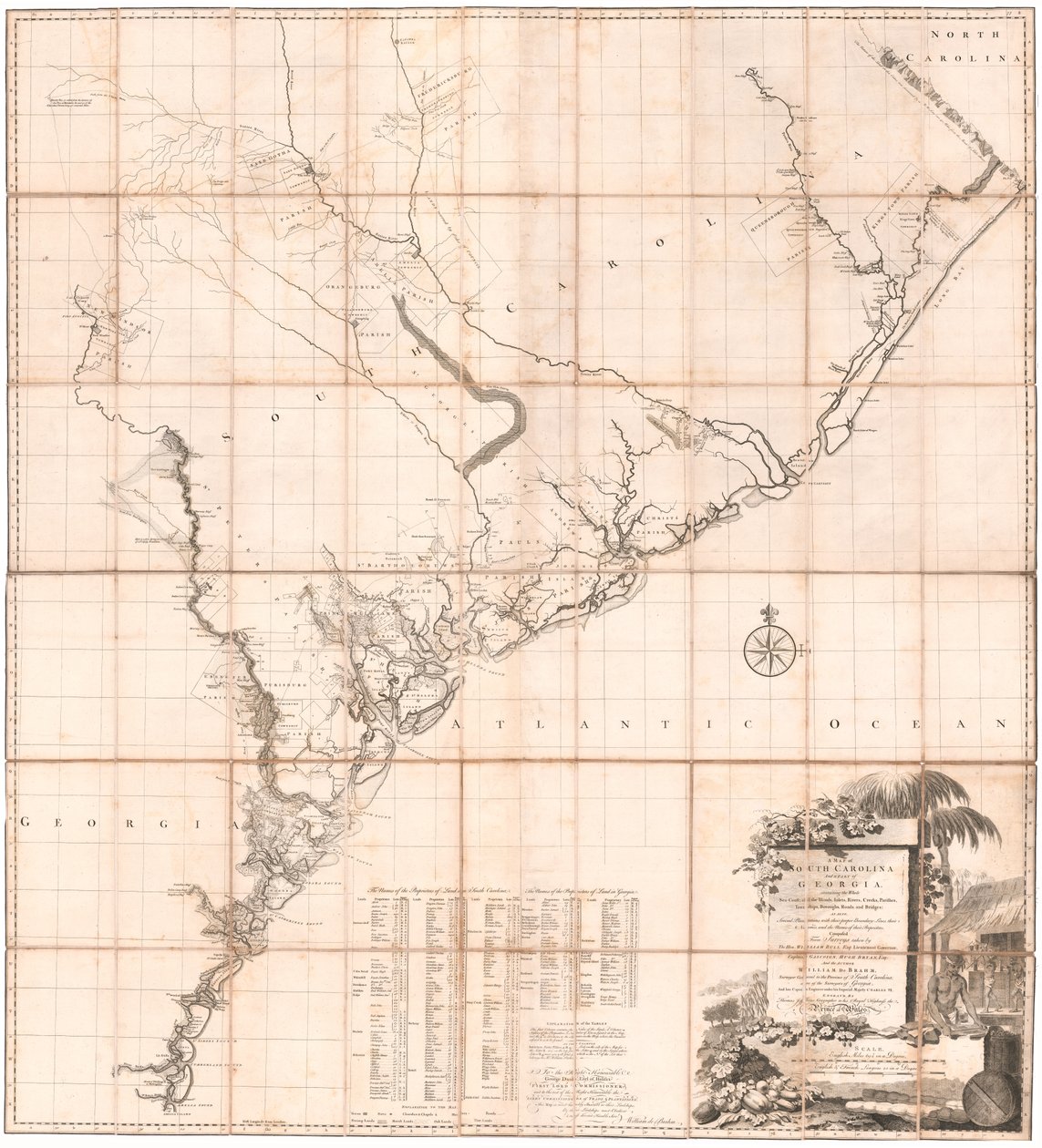 En karta över South Carolina och en del av Georgia av De Brahm av Thomas Jefferys