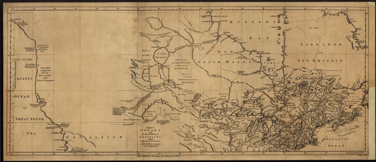 En karta över Kanada och norra delen av Louisiana med angränsande länder. LOC 73695758 av Thomas Jefferys