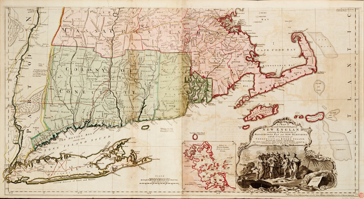 En karta över den mest bebodda delen av New England, innehållande provinserna Massachusetts Bay och New Hampshire med kolonierna Connecticut och Rhode Island av Thomas Jefferys