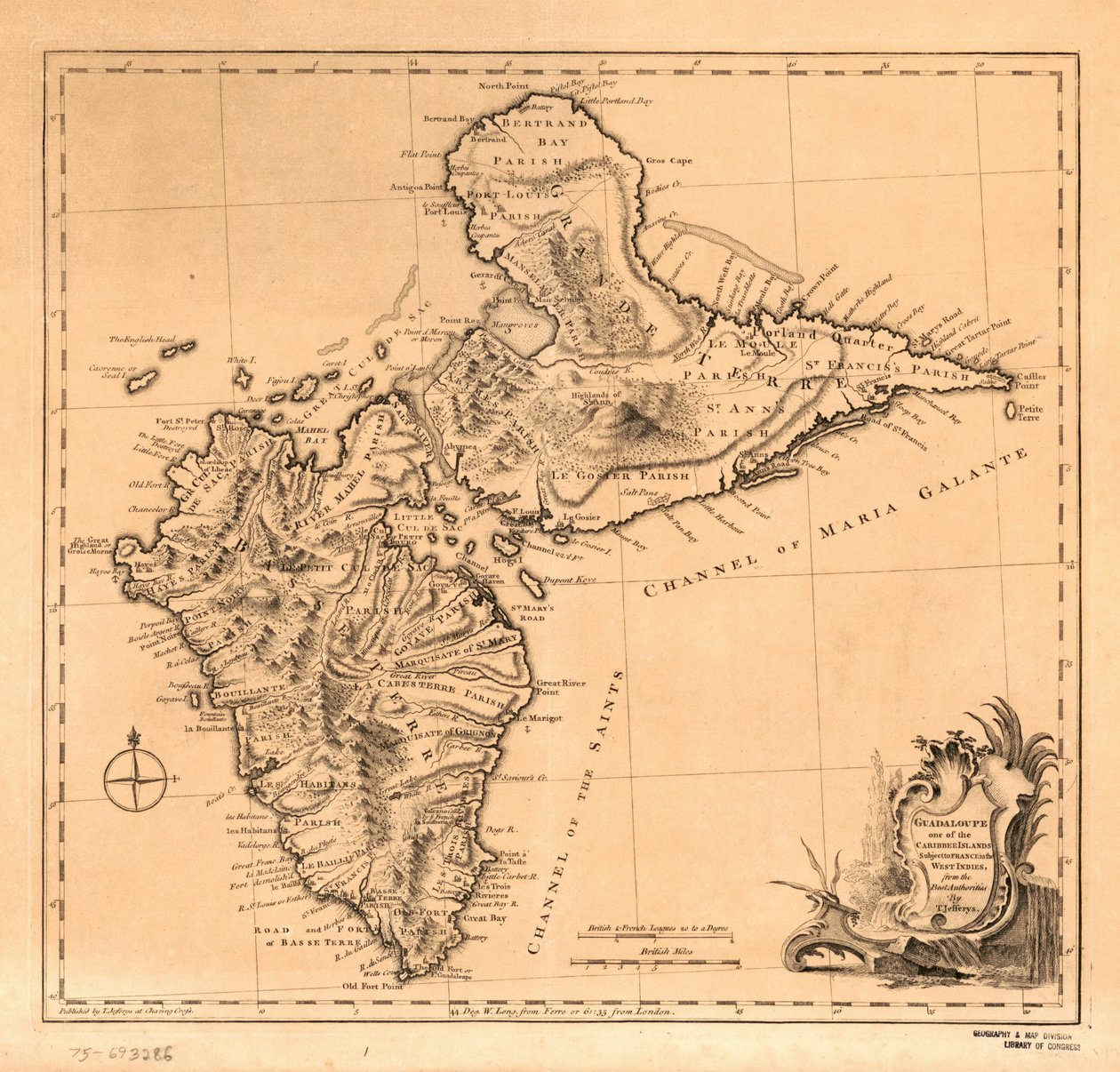 Guadaloupe en av de karibiska öarna som lyder under Frankrike i Västindien, LOC 75693286 av Thomas Jefferys