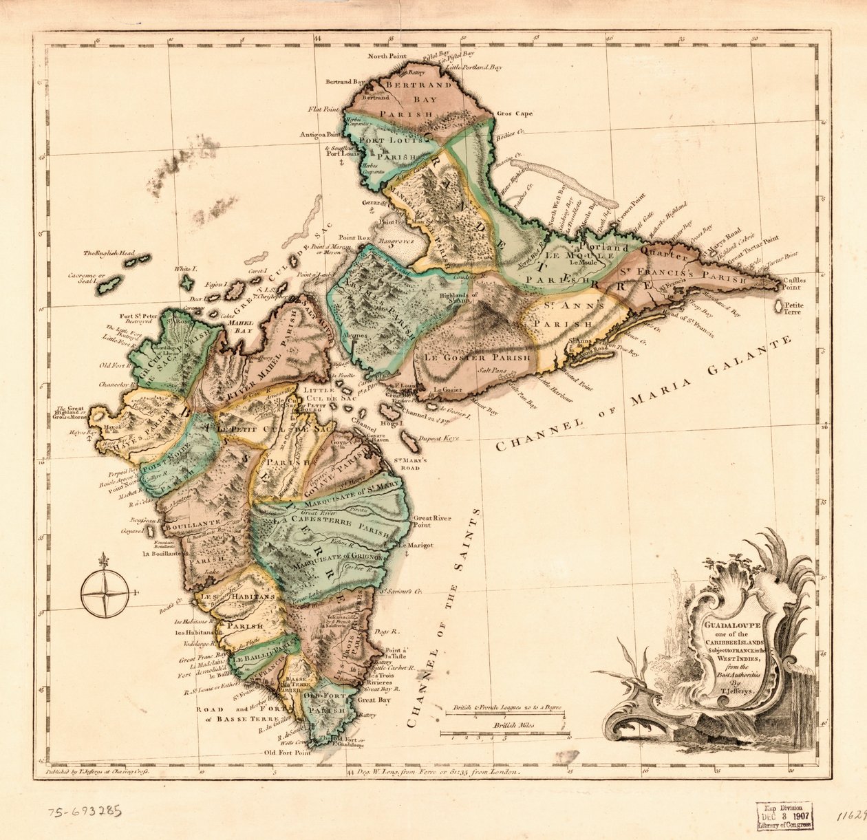 Guadaloupe en av de karibiska öarna som lyder under Frankrike i Västindien, LOC 75693285 av Thomas Jefferys