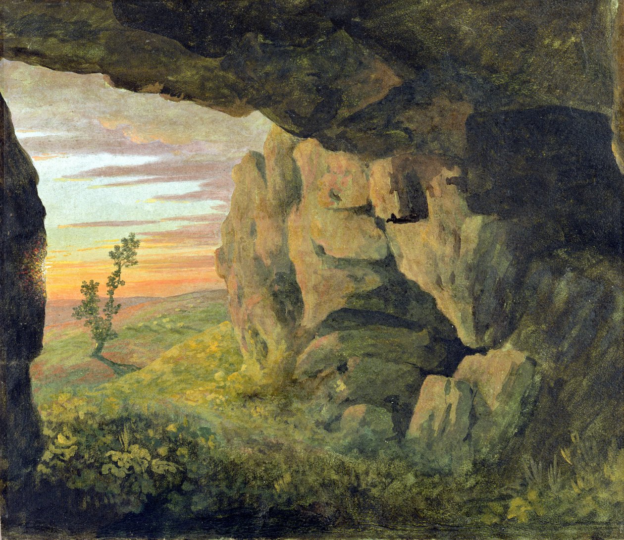 En grotta nära S:t Agnese utan Porta Pia (olja på papper) av Thomas Jones