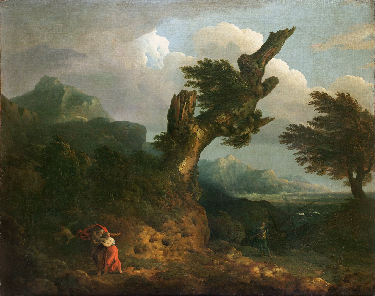 En storm - Prospero, Miranda och Caliban spanar på skeppsbrottet av Thomas Jones