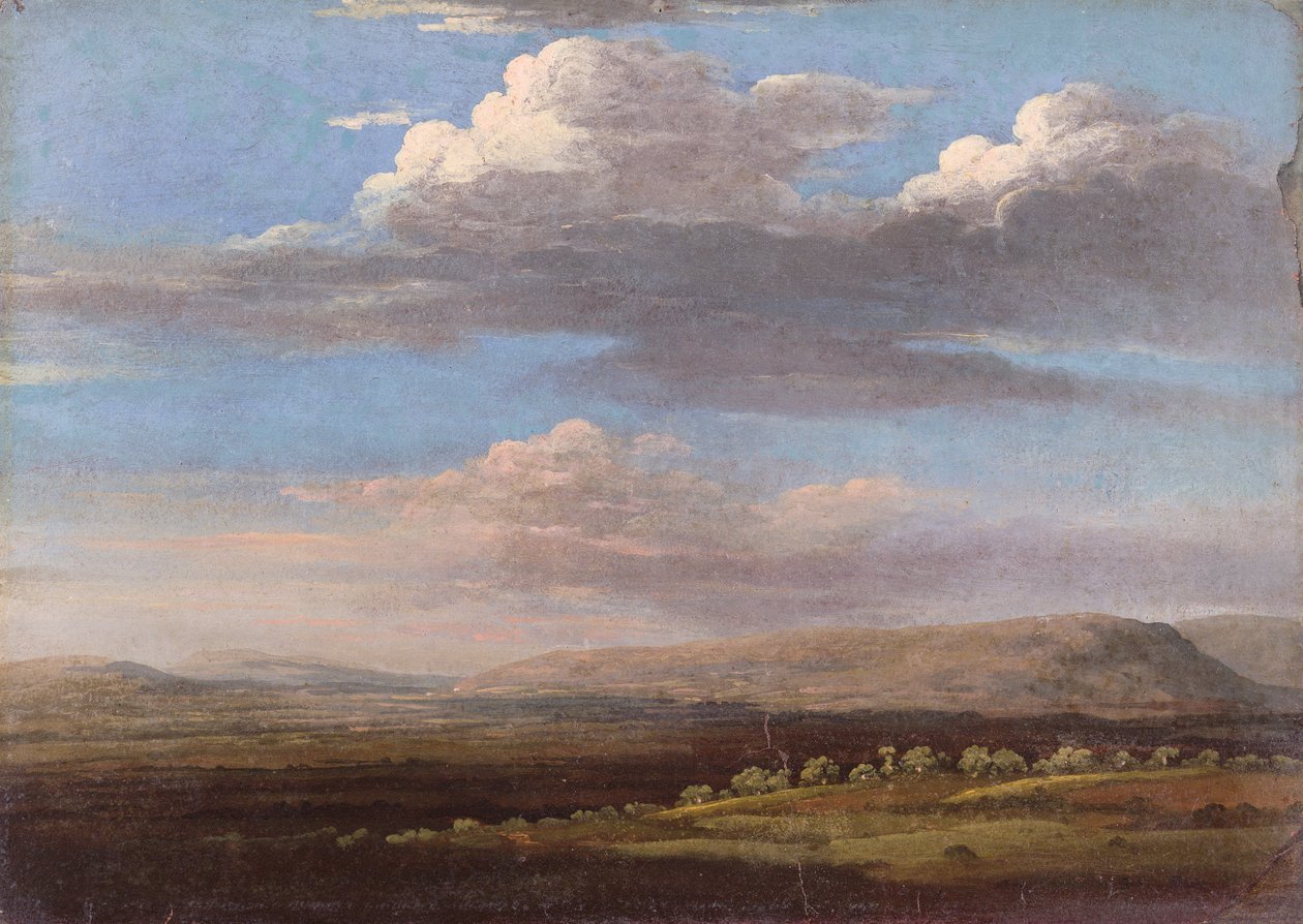 En vy i Radnorshire (olja på papper) av Thomas Jones