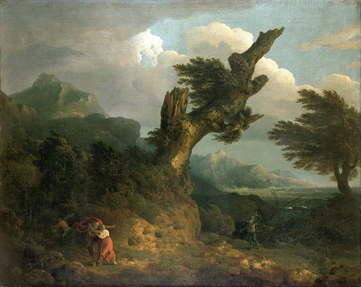 "En storm" - Prospero, Miranda och Caliban spionerar den skeppsbrutna Ferdinand, 1778 av Thomas Jones