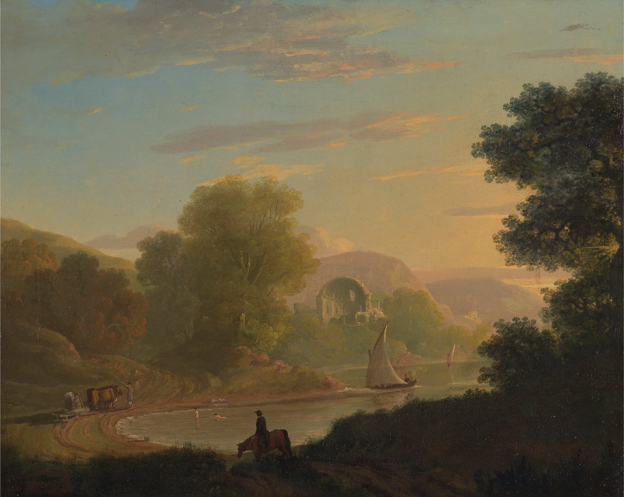 En imaginär kustscen, med Venustemplet vid Baiae av Thomas Jones