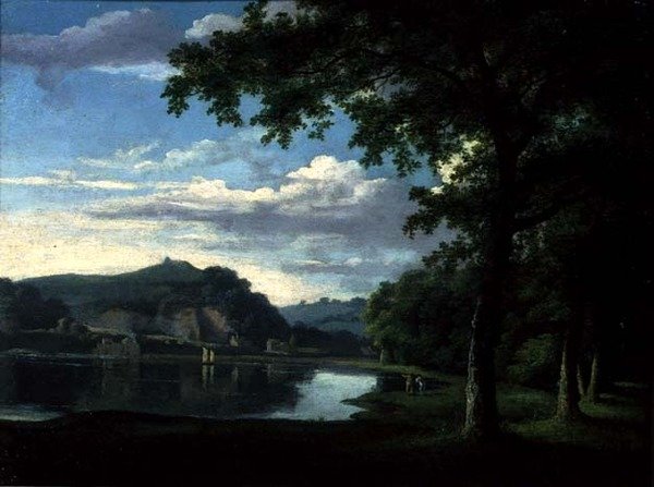 Landskap med utsikt över floden Wye, ca 1772 (olja på duk) av Thomas Jones