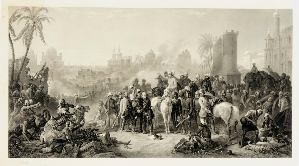 The Relief of Lucknow och The Triumphant Meeting of Havelock, Outram och Sir Colin Campbell, 1862 av Thomas Jones Barker