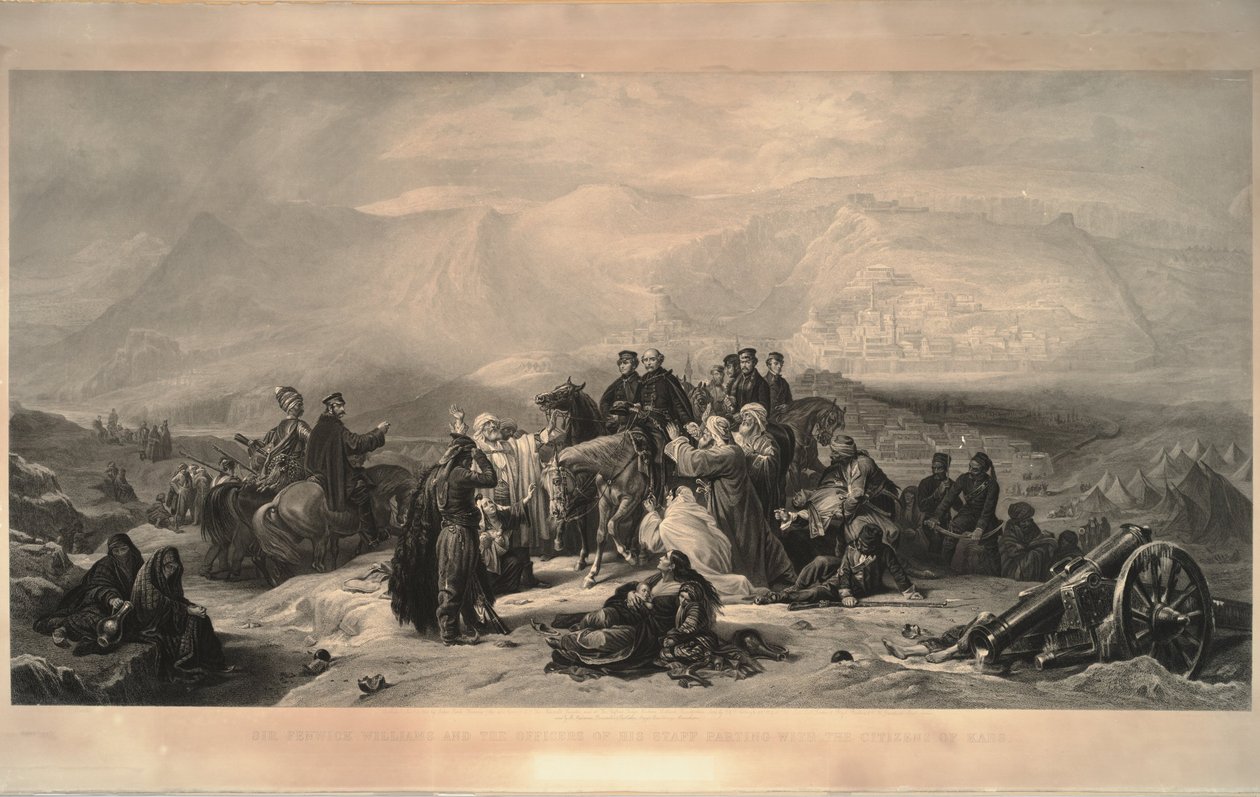 Försvaret av Kars. Sir Fenwick Williams och officerarna i hans stabs avsked med medborgarna i av Thomas Jones Barker