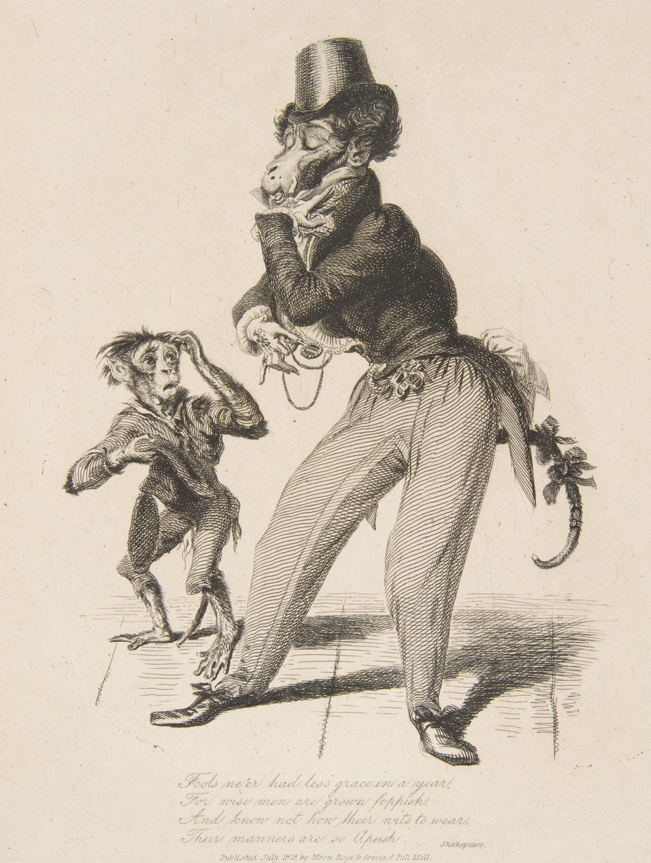Monkey Dandy, från Monkey-ana, eller män i miniatyr, juli 1828., juli 1828. av Thomas Landseer