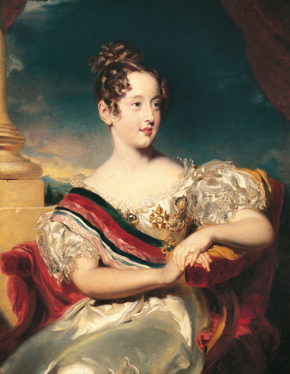 Porträtt av Maria II av Portugal, drottning av Portugal, av Thomas Lawrence skola, målning av Thomas Lawrence