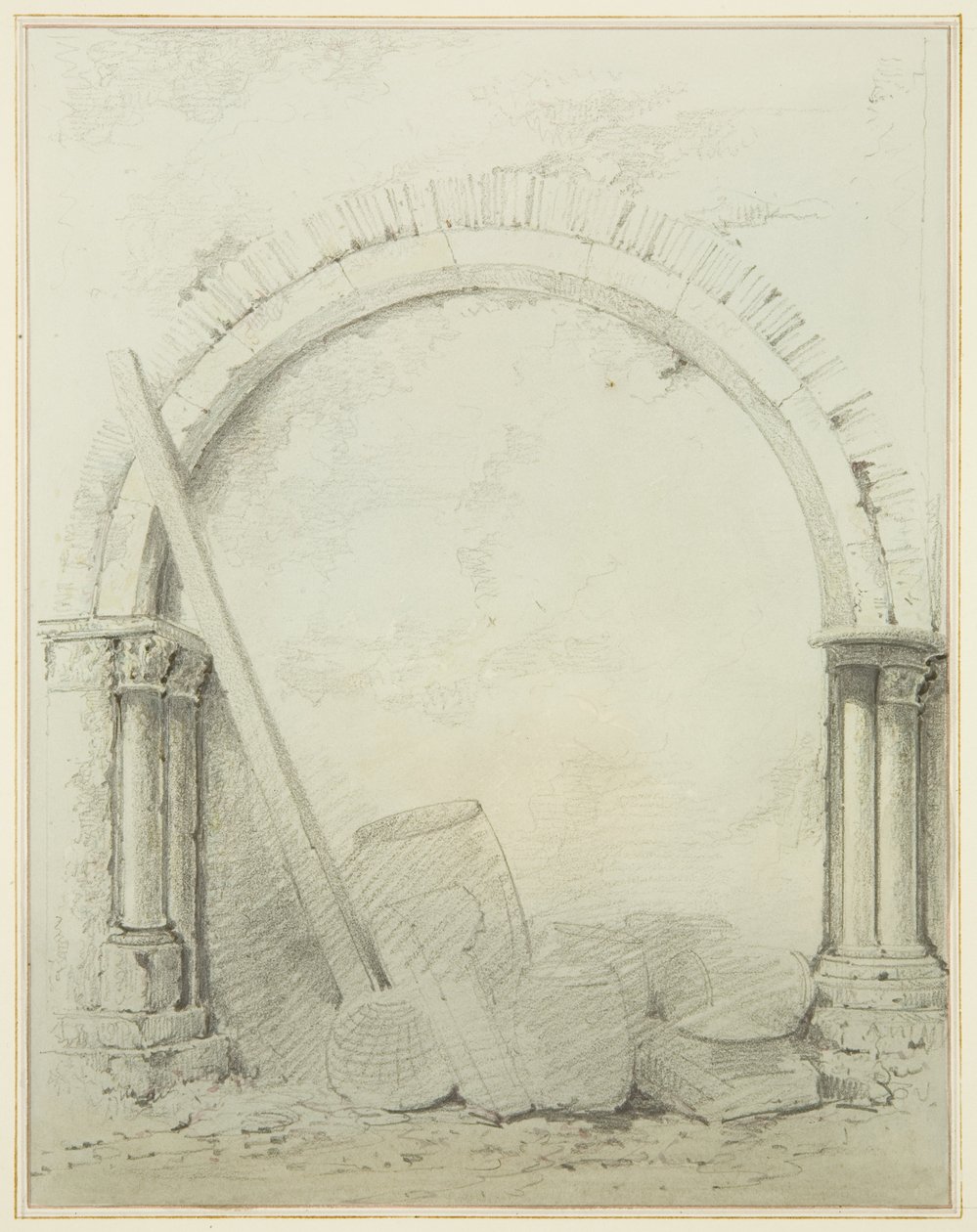 Valv och kolumner i Mereweathers lokaler mellan Nicholas Street och Corn Street (penna och akvarell på papper) av Thomas Leeson the Elder Rowbotham