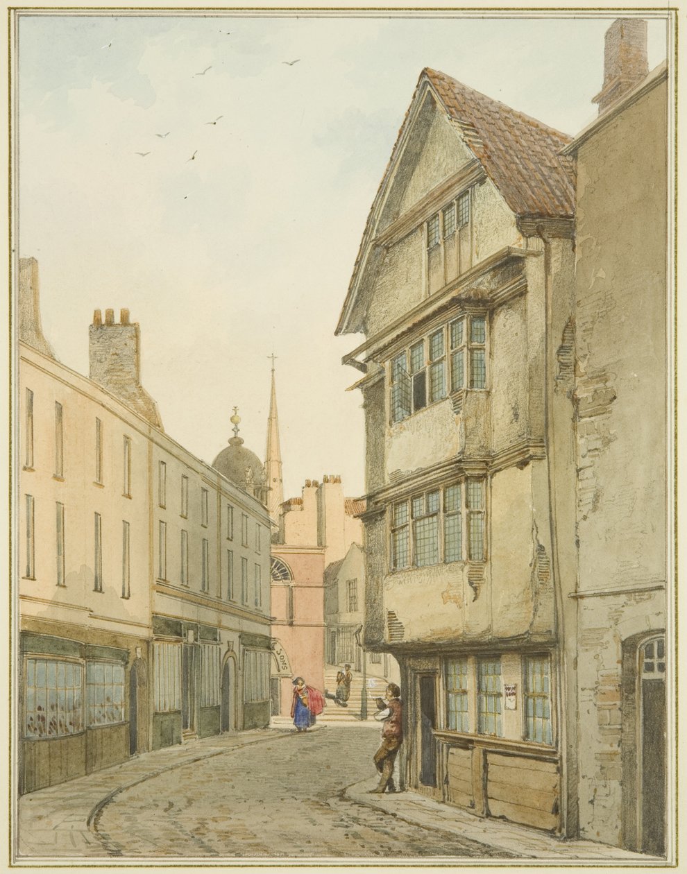 Back Street, tittar norrut mot Baldwin Street (akvarell på papper) av Thomas Leeson the Elder Rowbotham