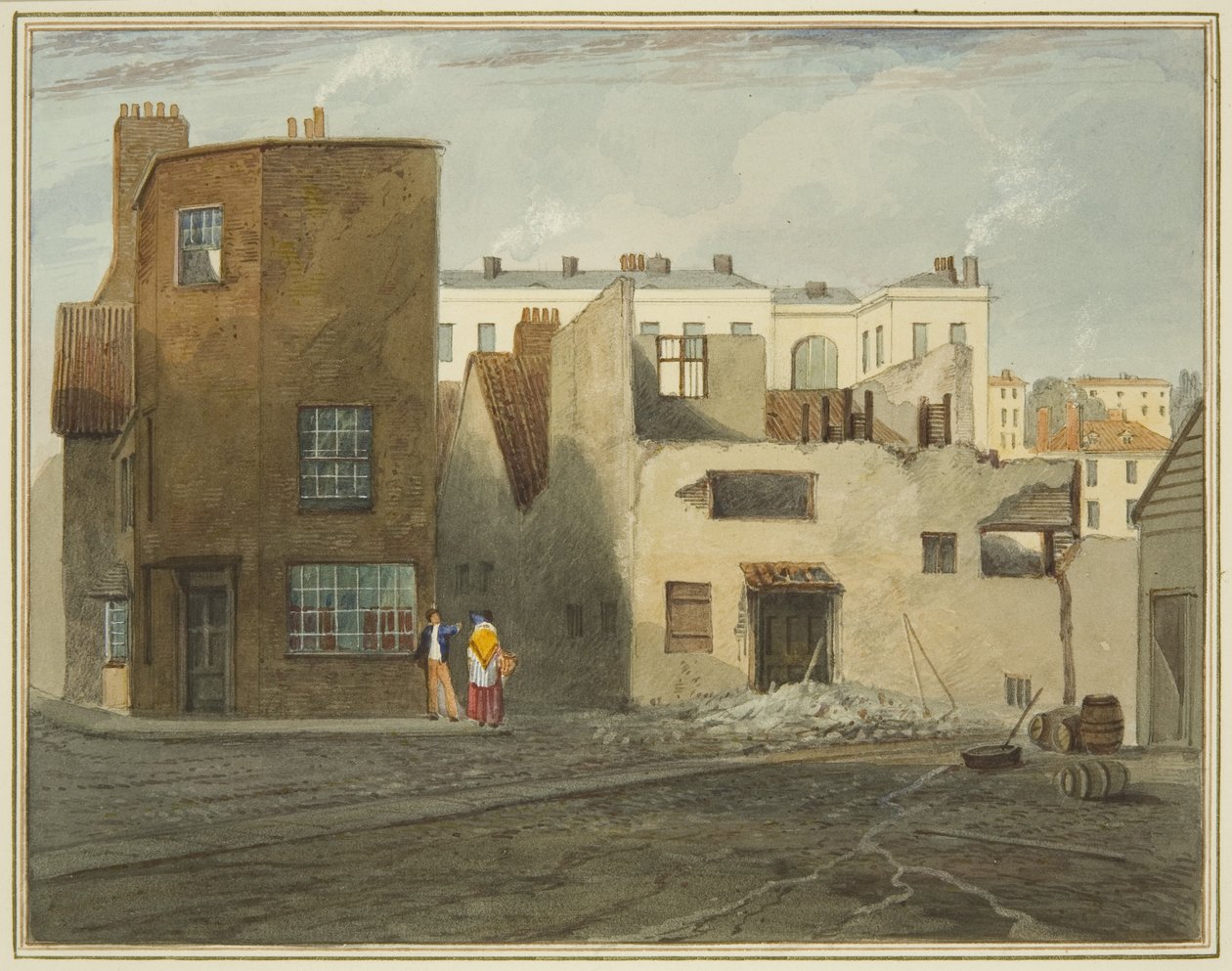 Baksidan av Infirmary, som visar Whitson Street (penna och akvarell på papper) av Thomas Leeson the Elder Rowbotham