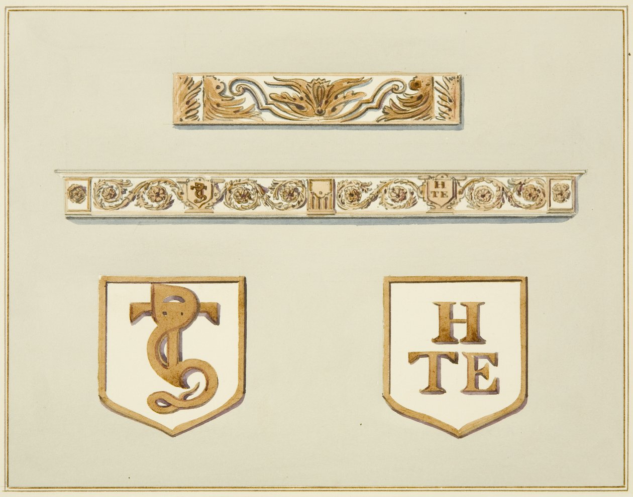 Carved Oak Frieze, inklusive en från skorstensstycket, på 15 Broad Street (akvarell på papper) av Thomas Leeson the Elder Rowbotham