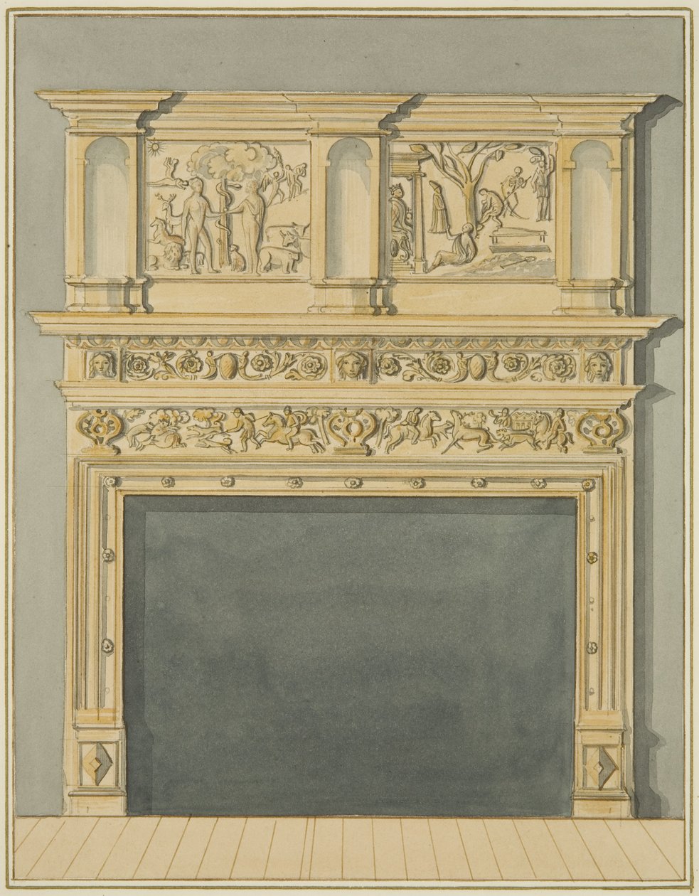 Skorstensstycke på 113 Redcliffe Street (akvarell på papper) av Thomas Leeson the Elder Rowbotham