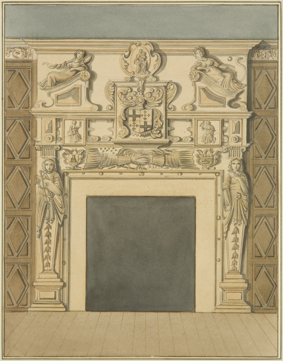 Skorstensstycke på 28 Redcliffe Street (akvarell på papper) av Thomas Leeson the Elder Rowbotham
