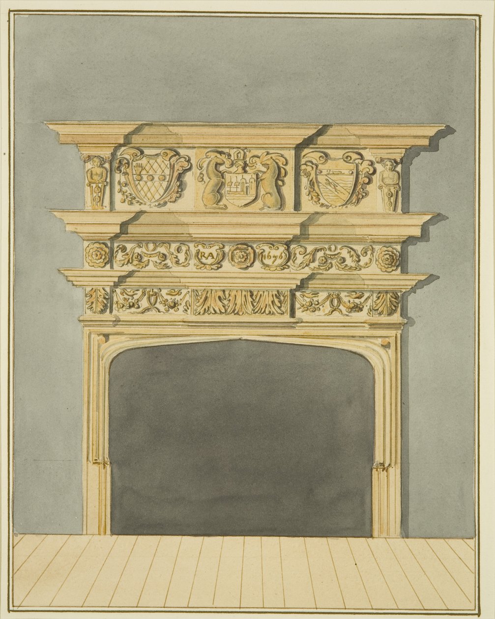 Skorstensstycke vid 49 Broad Quay (akvarell på papper) av Thomas Leeson the Elder Rowbotham